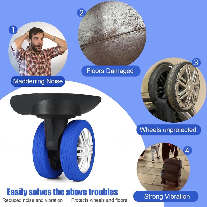 KOVNGE Upgrade Luggage Wheel Covers, 8pcs Suitcases Wheel Protector,Wear-Resistant, Anti-Noise, Silicone Protectors For 2-2.4"Luggage Spinner,Accessories for Travel (Blue) - Image 2